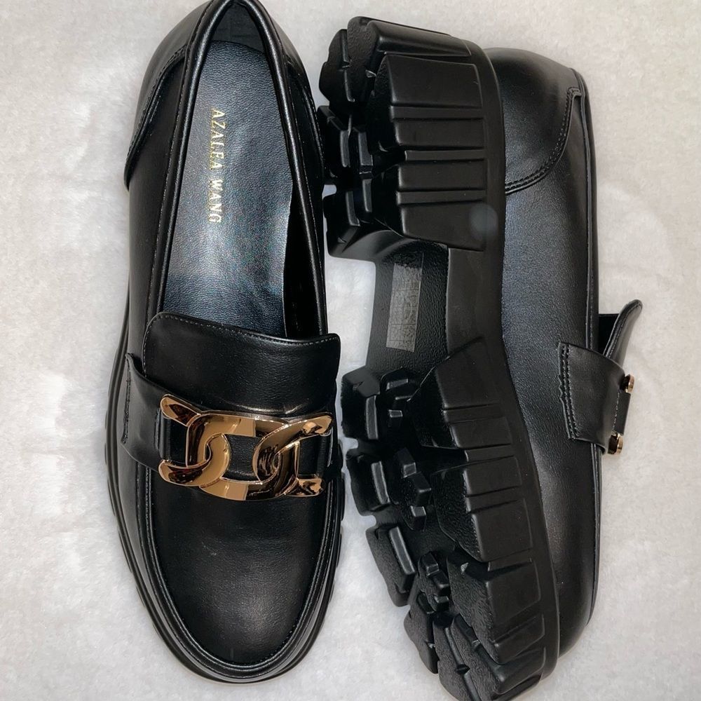 AWANG X Dolls Kill Chunky Black Loafers w/flat Chain Detail across Vamp - NWT